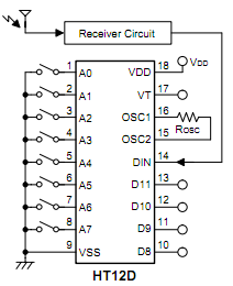 Diagrama conexión HT12D decodificador para RF