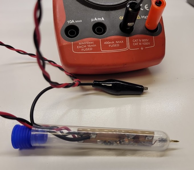 RF probe connected to a multimeter